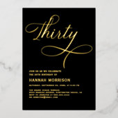 Invitation En Aluminium Élégant Script Trente Black Gold 30e anniversaire (Recto)