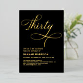 Invitation En Aluminium Élégant Script Trente Black Gold 30e anniversaire (Debout devant)
