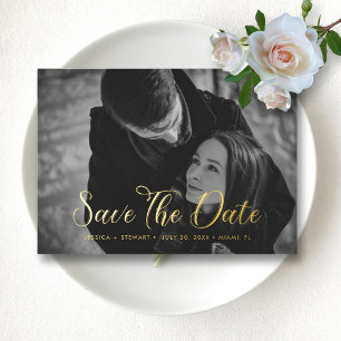 Invitation En Aluminium Élégant Script Wedding Enregistrer la date Photo p