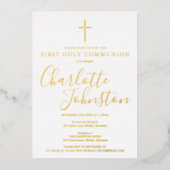 Invitation En Aluminium Élégant Signature Script Première Communion sainte (Recto)