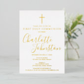 Invitation En Aluminium Élégant Signature Script Première Communion sainte (Debout devant)