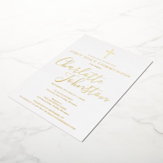 Invitation En Aluminium Élégant Signature Script Première Communion sainte (Rotation)