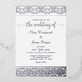 Invitation En Aluminium Elégant Silver Foil White Mariage damassé (Recto)