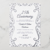 Invitation En Aluminium Élégant Silver Swirl 25ème anniversaire Mariage (Recto)