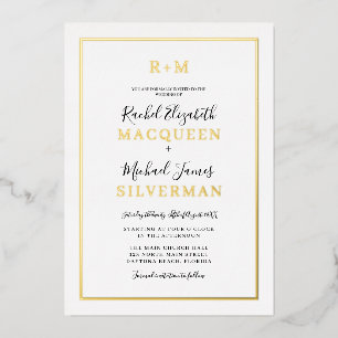 Invitation En Aluminium Élégant Simple Bordure en Or Réel Mariage Blanc