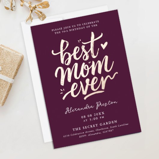 Invitation En Aluminium Elégant Simple Bourgogne Best Mom Anniversaire Cel