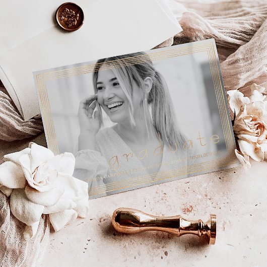 Invitation En Aluminium Élégant Simple Graduation Party Black & Gold Foil