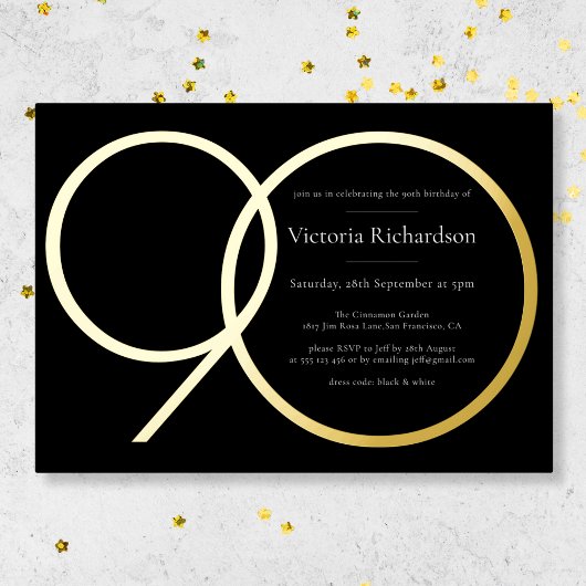 Invitation En Aluminium Elégant Simple moderne Black Gold 90e anniversaire