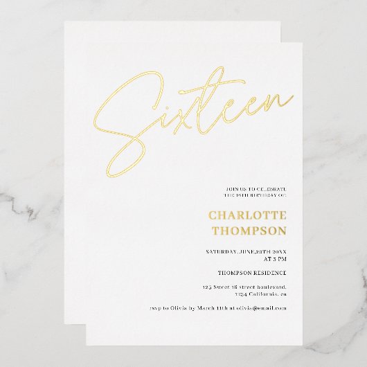 Invitation En Aluminium Élégant simple moderne blanc doux 16 or (Recto/Verso)