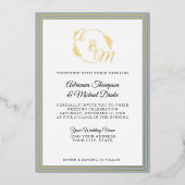 Invitation En Aluminium Élégant simple moderne Dusty Blue Gold Mariage (Recto)