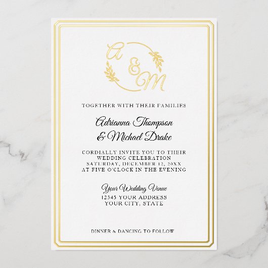 Invitation En Aluminium Élégant simple moderne Mariage d'huile or (Recto)