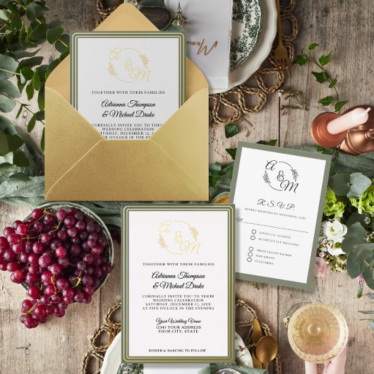 Invitation En Aluminium Élégant Simple Moderne Mariage Vert Sage Or