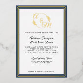Invitation En Aluminium Elégant simple moderne or Foil Mariage bleu marine (Recto)