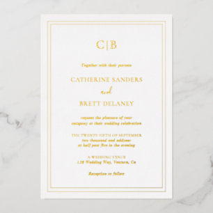 Invitation En Aluminium Élégant Simple Monogramme Mariage Or Traditionnel