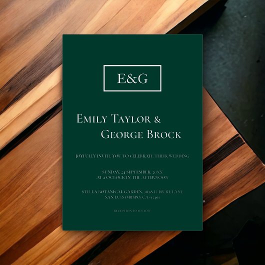 Invitation En Aluminium Élégant simple Monogramme vert Mariage moderne
