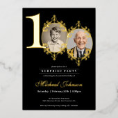 Invitation En Aluminium Elégant Simple Photo Surprise 100e fête d'annivers (Recto)