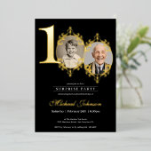 Invitation En Aluminium Elégant Simple Photo Surprise 100e fête d'annivers (Debout devant)