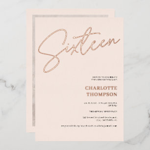 Invitation En Aluminium Elégant simple rose pâle photo Sweet 16 rose or