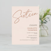 Invitation En Aluminium Elégant simple rose pâle photo Sweet 16 rose or (Debout devant)