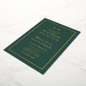 Invitation En Aluminium Élégant Simple Véritable Bordure d'or Mariage vert (Rotation)
