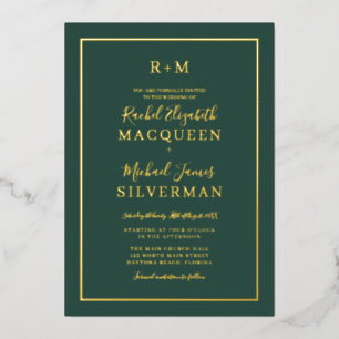 Invitation En Aluminium Élégant Simple Vrai Bordure Dorée Mariage Vert