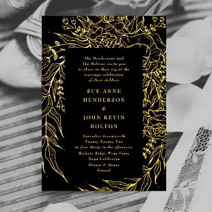Invitation En Aluminium Élégant Smoking Noir Onyx Couronne Dorée Mariage