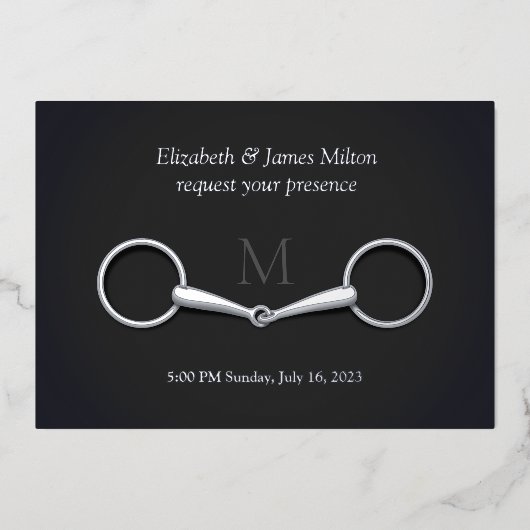 Invitation En Aluminium Élégant Snaffle Argent Un Peu Équestre Monogramme (Recto)