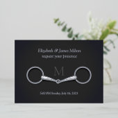 Invitation En Aluminium Élégant Snaffle Argent Un Peu Équestre Monogramme (Debout devant)