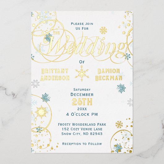 Invitation En Aluminium Élégant Snowflake Swirls Winter Wonderland Mariage (Recto)