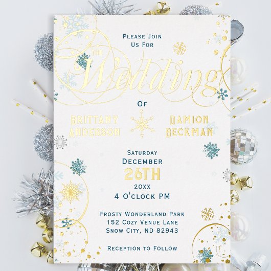 Invitation En Aluminium Élégant Snowflake Swirls Winter Wonderland Mariage