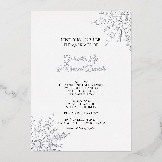 Invitation En Aluminium Élégant Snowflakes Mariage d'hiver (Recto)