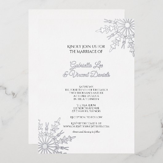 Invitation En Aluminium Élégant Snowflakes Mariage d'hiver (Recto/Verso)