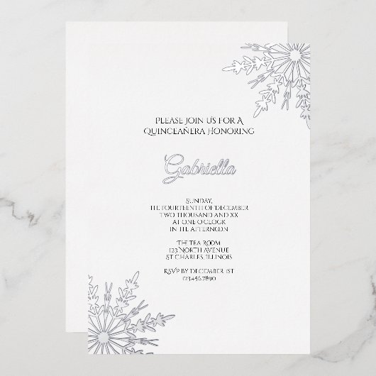 Invitation En Aluminium Élégant Snowflakes Winter Quinceañera (Recto/Verso)