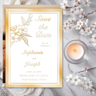 Invitation En Aluminium Elegant Spring Blossoms Photo White Save the Date