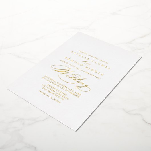 Invitation En Aluminium Élégant Stylish Calligraphie Mariage Or (Rotation)