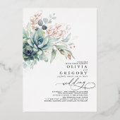 Invitation En Aluminium Elégant Succulents et Rose Gold Greenery Mariage (Recto)