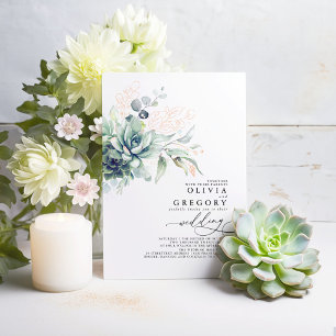 Invitation En Aluminium Elégant Succulents et Rose Gold Greenery Mariage