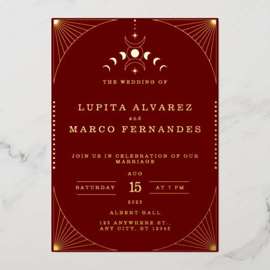 Invitation En Aluminium Élégant Tarot Gold Red Maroon Mariage réel (Recto)