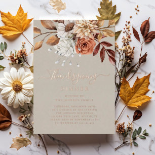 Invitation En Aluminium Elégant Taupe Automne Floral Thanksgiving Diner Or