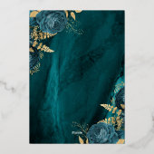 Invitation En Aluminium Elegant Teal Blue Gold Floral Wedding (Verso)