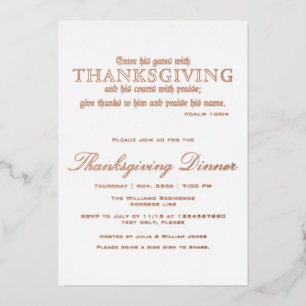 Invitation En Aluminium Élégant Thanksgiving Diner Party Psaume 100:4