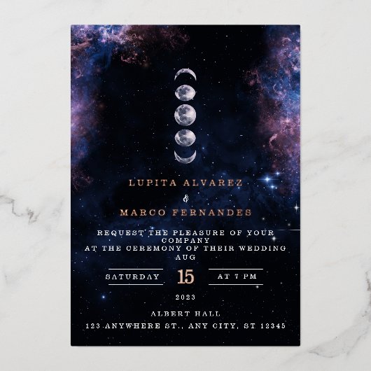 Invitation En Aluminium Elégant thème spatial Astronomie Lune Mariage Invi (Recto)
