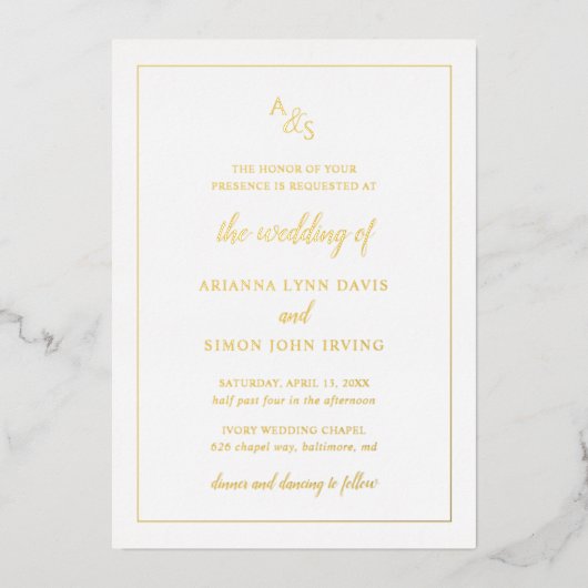 Invitation En Aluminium Élégant traditionnel Monogramme Formel Mariage Or (Recto)