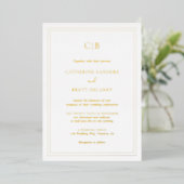 Invitation En Aluminium Élégant traditionnel Monogramme simple Mariage Or (Debout devant)