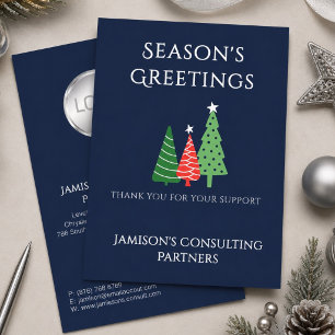 Invitation En Aluminium Élégant Trois Arbres Affaires Noël Marine Argent