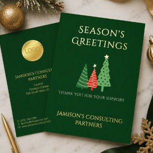 Invitation En Aluminium Élégant Trois Arbres Affaires Noël Vert Or