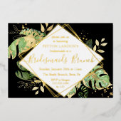 Invitation En Aluminium Elégant Tropical Black & Gold Bridesmaids Brunch (Recto)