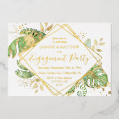 Invitation En Aluminium Élégant Tropical Foliage Engagement Party Gold (Recto)