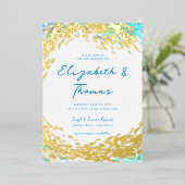 Invitation En Aluminium Elégant Tropical Gold Surfer Wave Beach Mariage (Debout devant)