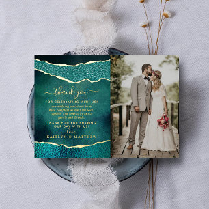 Invitation En Aluminium Élégant Turquoise & Agate Mariage Remerciements Or
